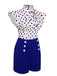 Blauer 1950er Polka Dot Geknöpfter Romper