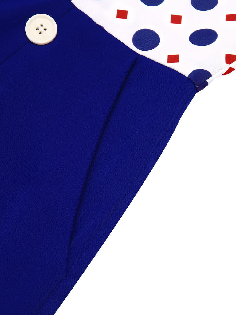 Blauer 1950er Polka Dot Geknöpfter Romper