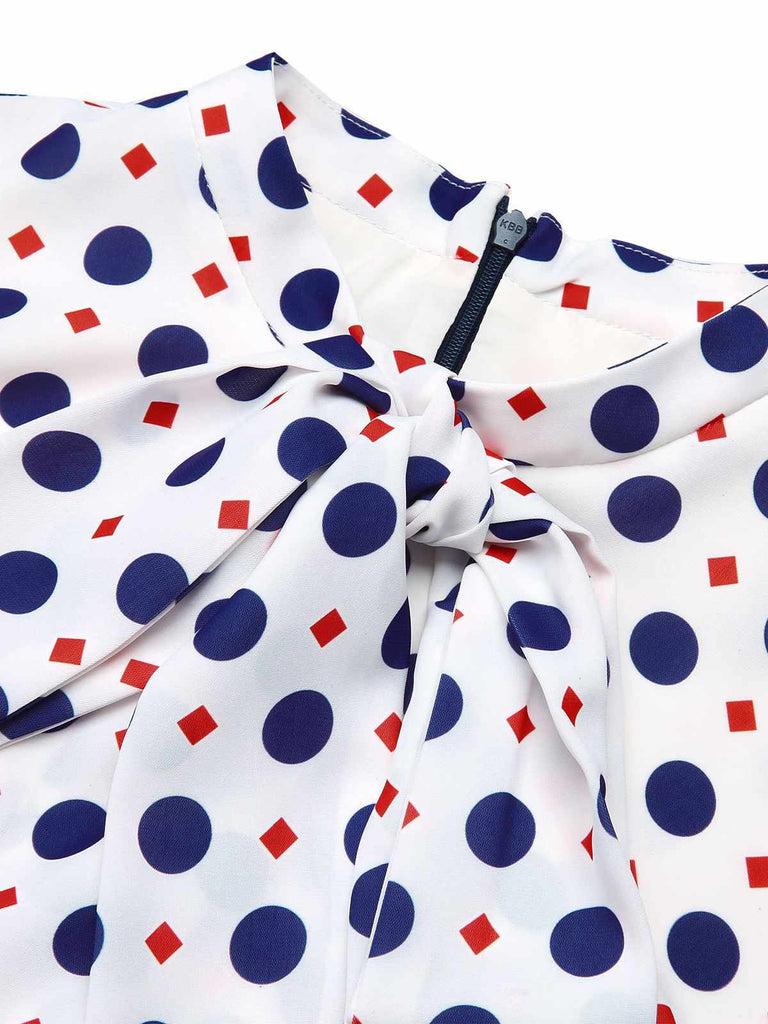Blauer 1950er Polka Dot Geknöpfter Romper