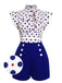 Blauer 1950er Polka Dot Geknöpfter Romper