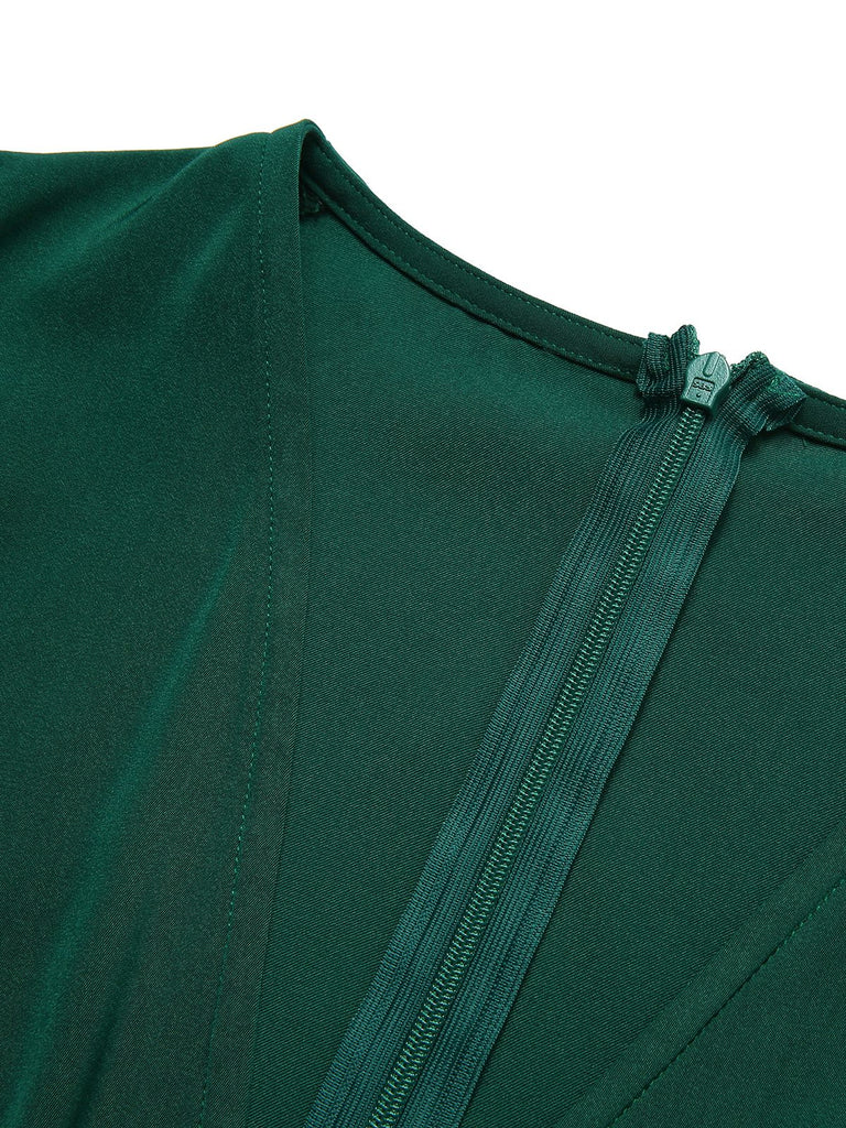 Grüner 1930er Solid V-Ausschnitt Jumpsuit