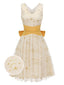 Gelbes 1950er Mesh Patchwork Swing Kleid
