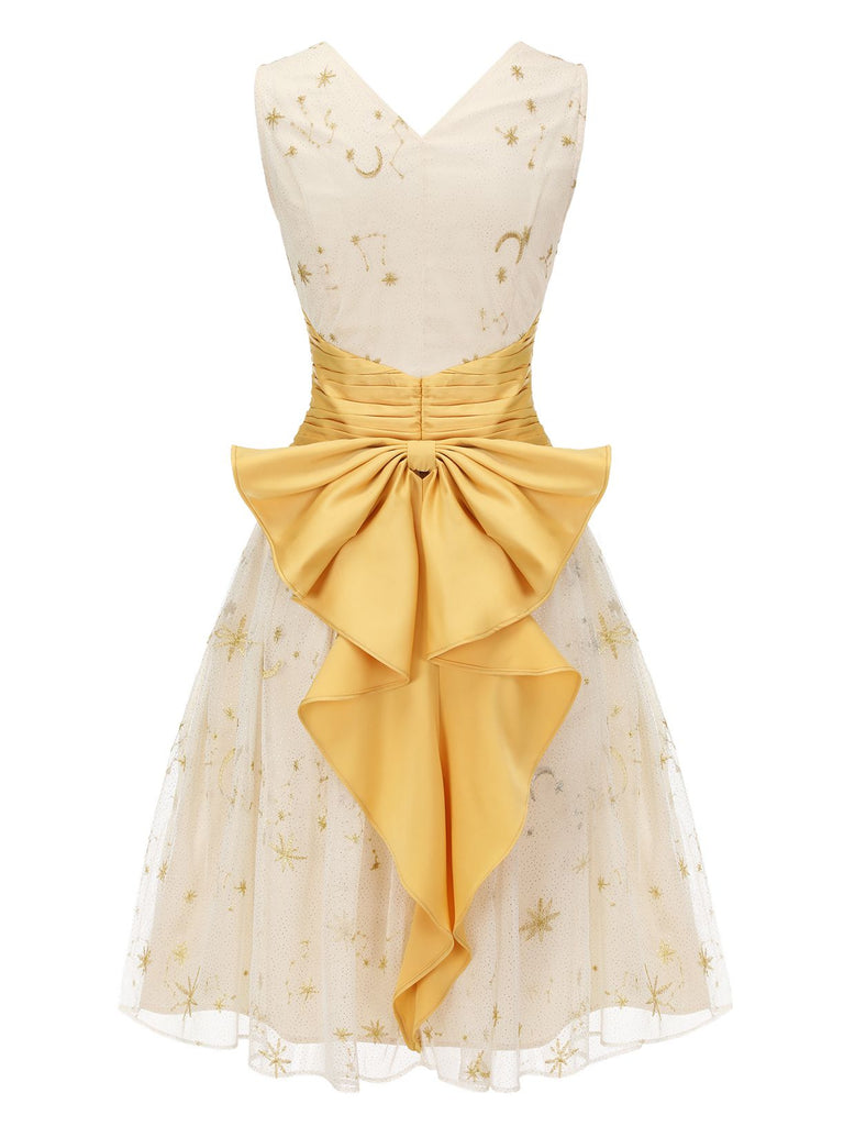 Gelbes 1950er Mesh Patchwork Swing Kleid