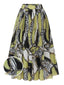 Grüner & Schwarzer 1950er Gemusterter Plissierter Midi-Rock