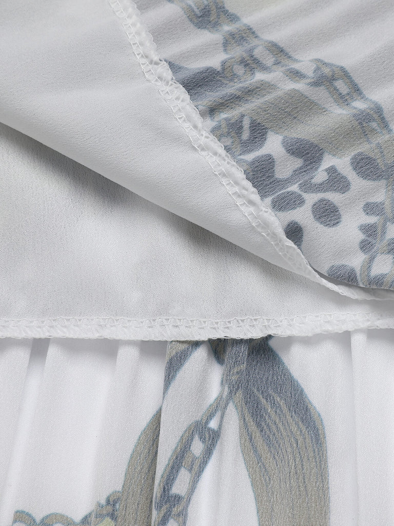 Grüner & Schwarzer 1950er Gemusterter Plissierter Midi-Rock