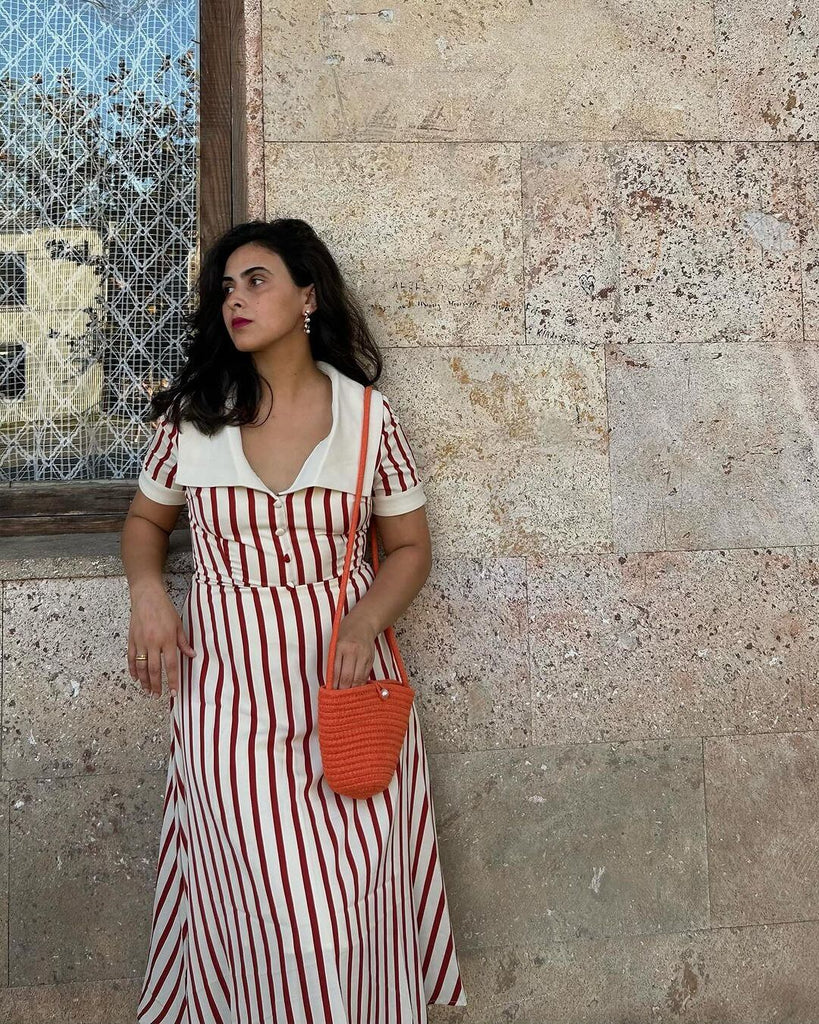 Rotes 1940er vertikalen Streifen Reverskleid