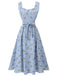 Blaues 1940er Rose Plaid Lace Up Kleid