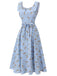 Blaues 1940er Rose Plaid Lace Up Kleid