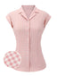 Rosa 1950er Gingham Hemd mit Revers