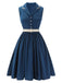 Marineblau 1960er ärmelloses Revers Gürtel Kleid