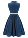 Marineblau 1960er ärmelloses Revers Gürtel Kleid