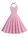 Rosa 1950er Streifen Halter Swing Kleid