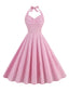 Rosa 1950er Streifen Halter Swing Kleid