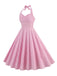 Rosa 1950er Streifen Halter Swing Kleid