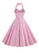 Rosa 1950er Streifen Halter Swing Kleid