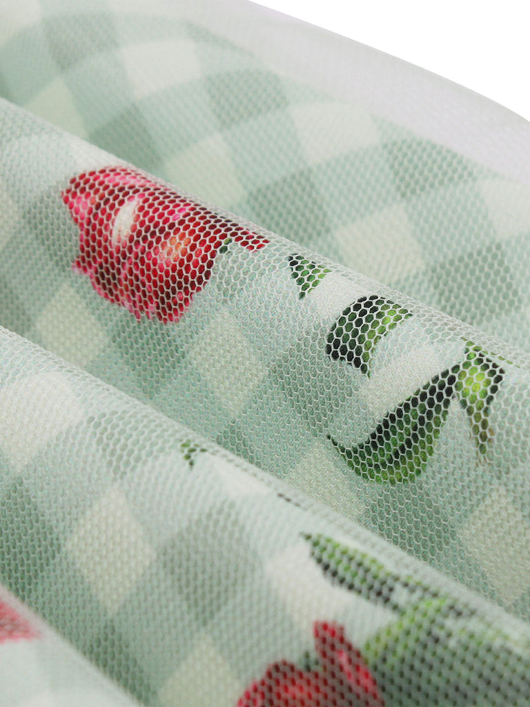 Grünes 1950er kariertes Kleid aus geblümtem Netz-Patchwork