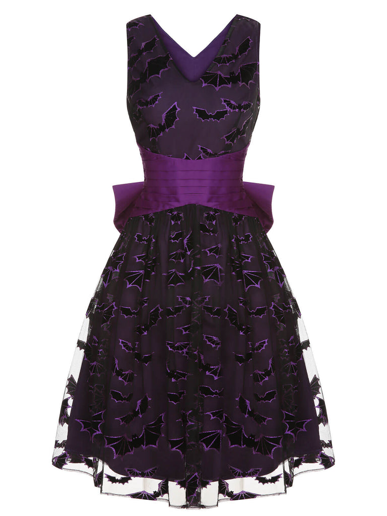 Deep Purple 1950er Halloween Fledermaus Schleife Kleid