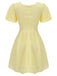 Gelbes 1950er Mini-Kleid mit quadratischem Ausschnitt und Knöpfen