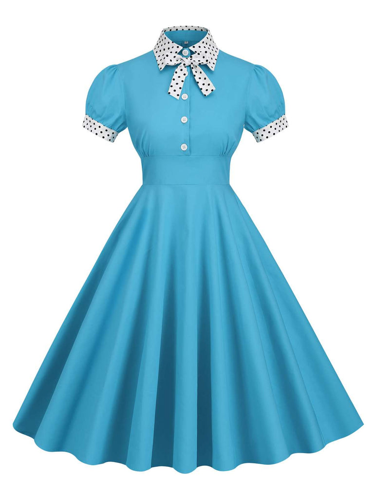 1950er Stehkragen Polka Dot Flared Klied