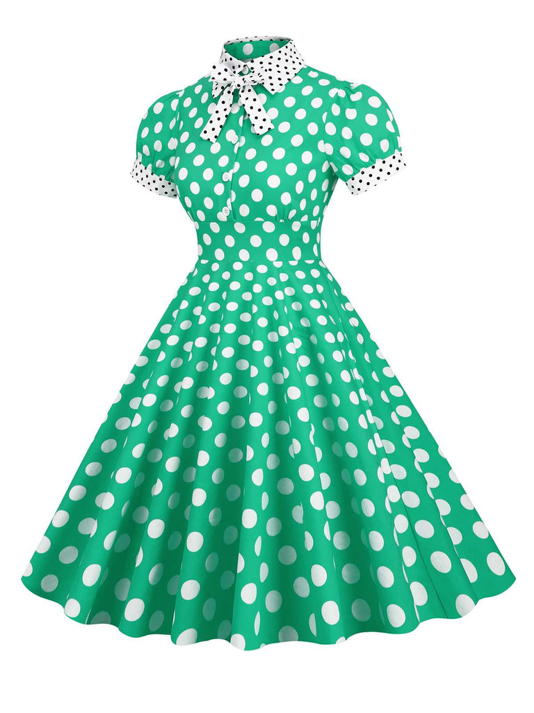 1950er Stehkragen Polka Dot Flared Klied
