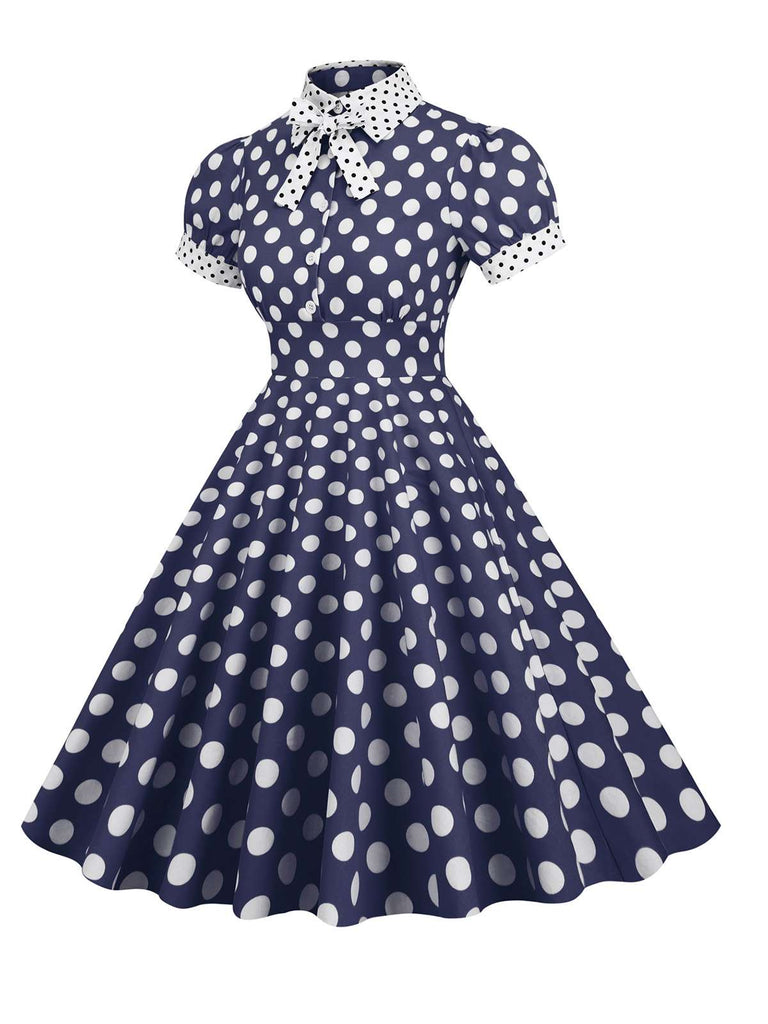1950er Stehkragen Polka Dot Flared Klied
