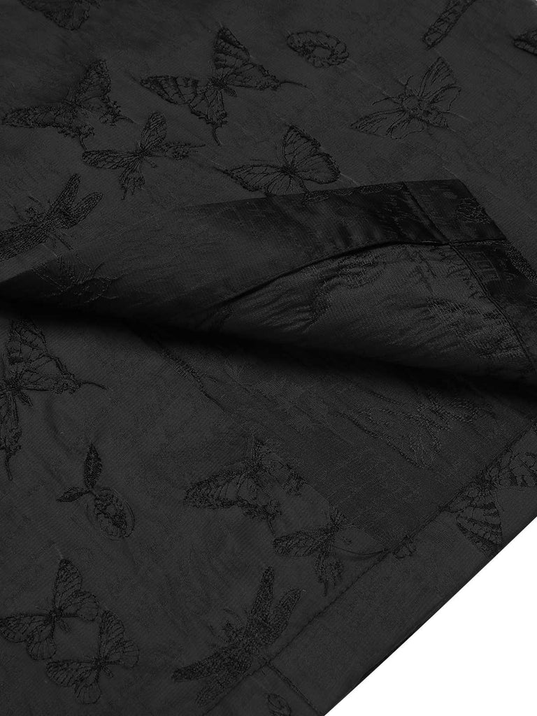 Schwarz 1960er Uni Ärmellos Schmetterlinge Gürtel Kleid