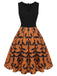 Schwarz & Orange 1950er Halloween Fledermaus ärmelloses Kleid