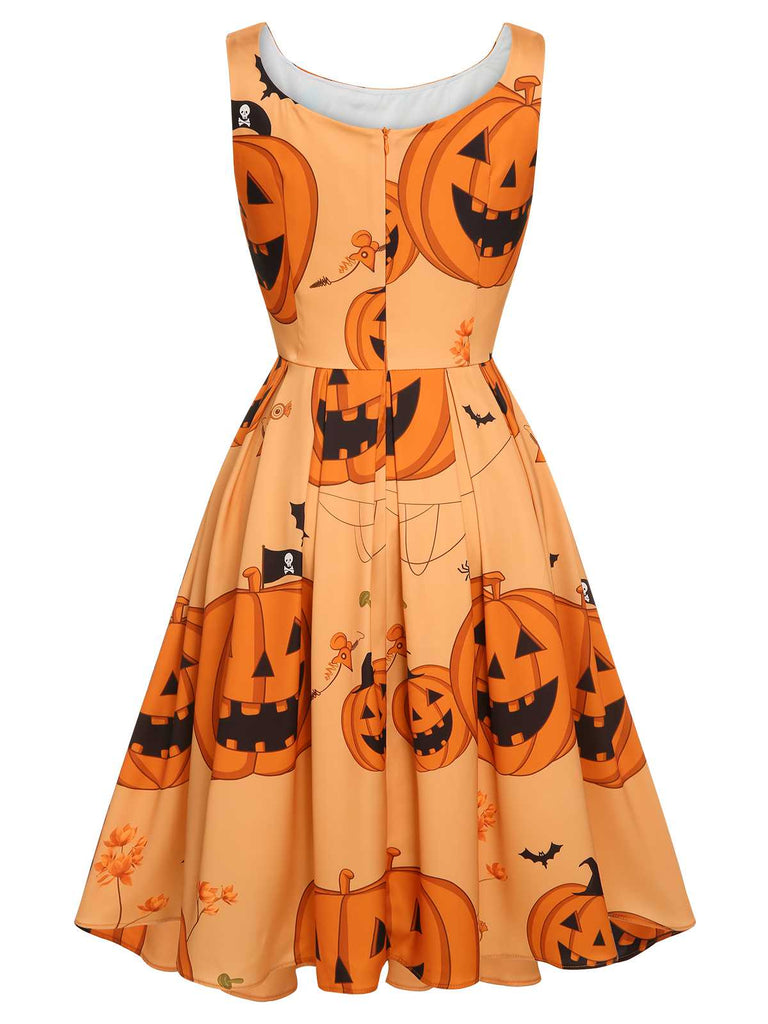 Orangefarbenes ärmelloses 1950er Halloween-Kleid mit Perlenstickerei