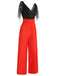 Schwarzer & roter 1950er Patchwork-Overall mit Punkten