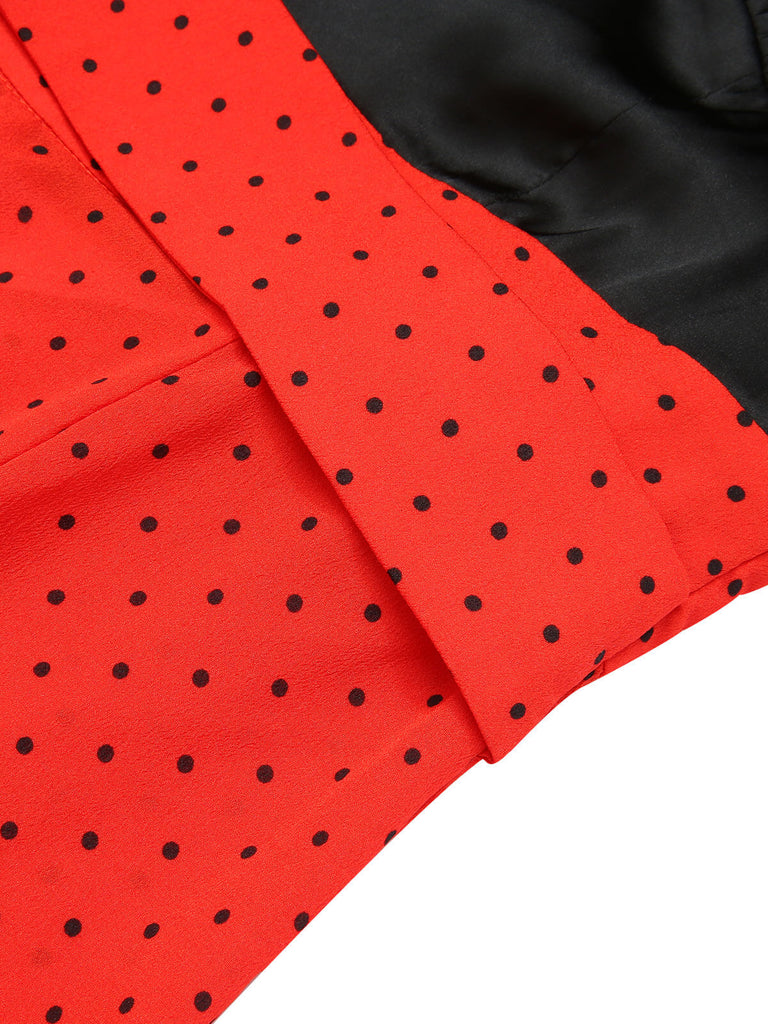 Schwarzer & roter 1950er Patchwork-Overall mit Punkten
