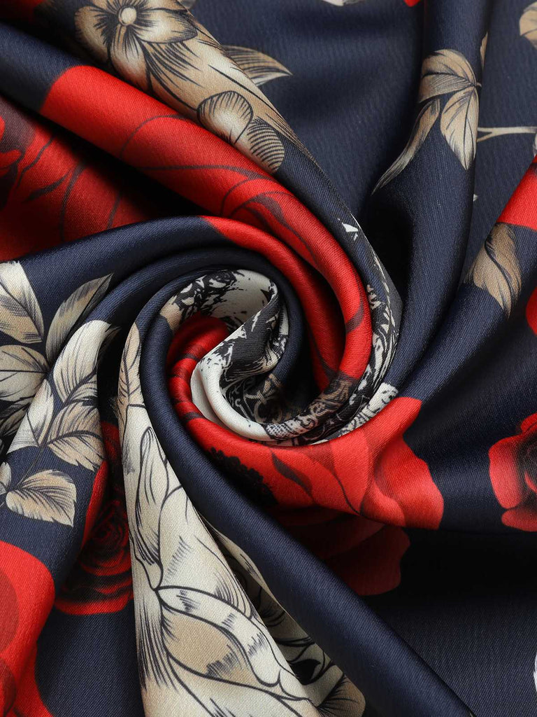 Schwarz 1950er Gothic Herzförmiger Hals Skelett Rose Swing Kleid