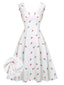 Weißes Satin Kirsch Pünktchen Kleid
