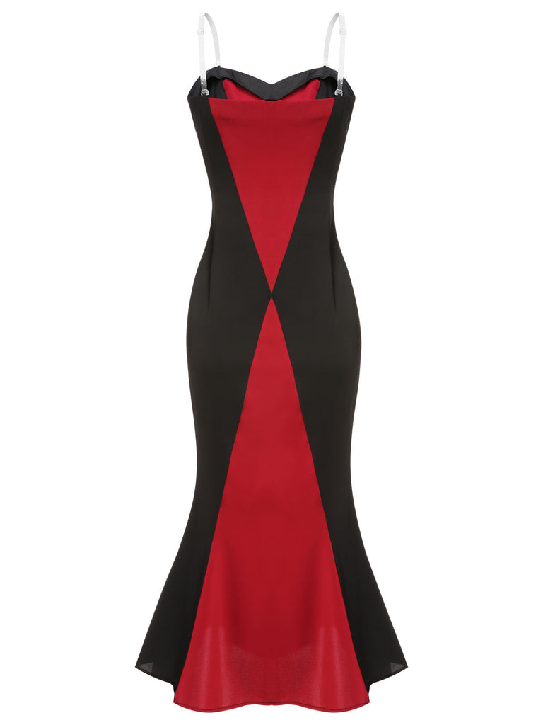 Schwarz & Rot 1930er Gothic Fischschwanz-Trägerkleid