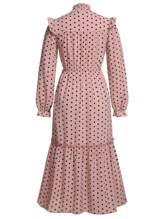 Rosa Kleid mit langen Ärmeln und Tupfen aus den 1930er Jahren