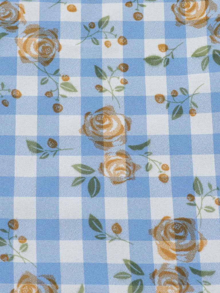 Blaues 1960er Puffärmel-Kleid mit Blumenmuster