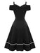 Schwarzes 1950er Halloween schulterfreies Spinnennetzkleid