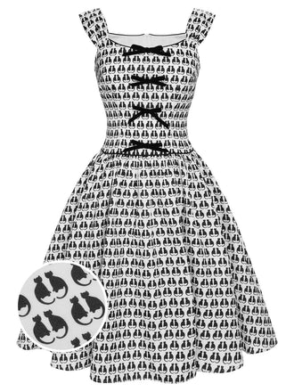 1950er Halloween-Katzenprint-Samtschleifenkleid