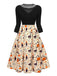 1950er Halloween Kürbis Katze gestrickt Top Patchwork Kleid
