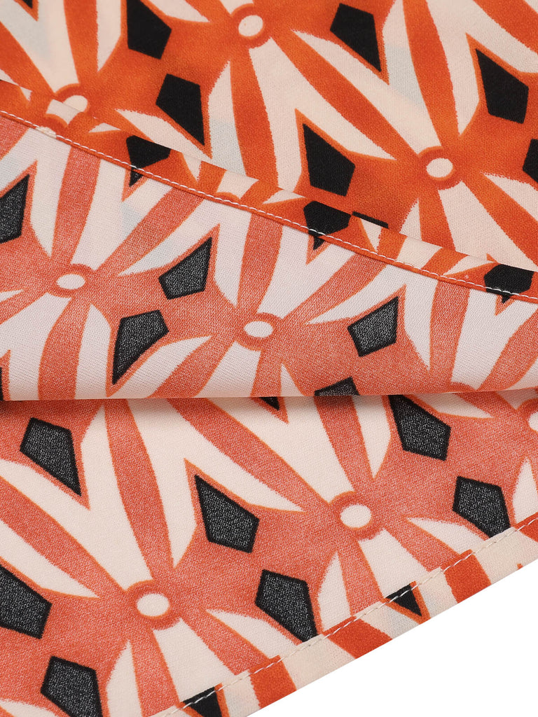 2PCS Orange 1960er Bluse & Tweed Mini Kleid