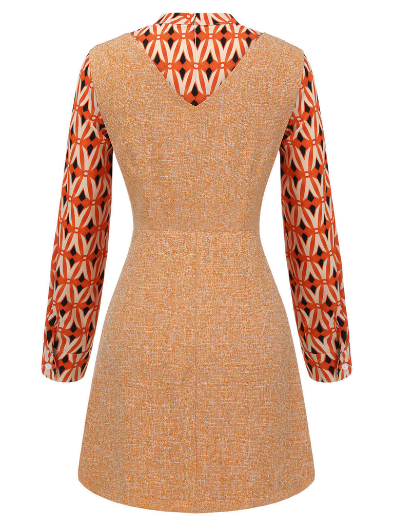 2PCS Orange 1960er Bluse & Tweed Mini Kleid