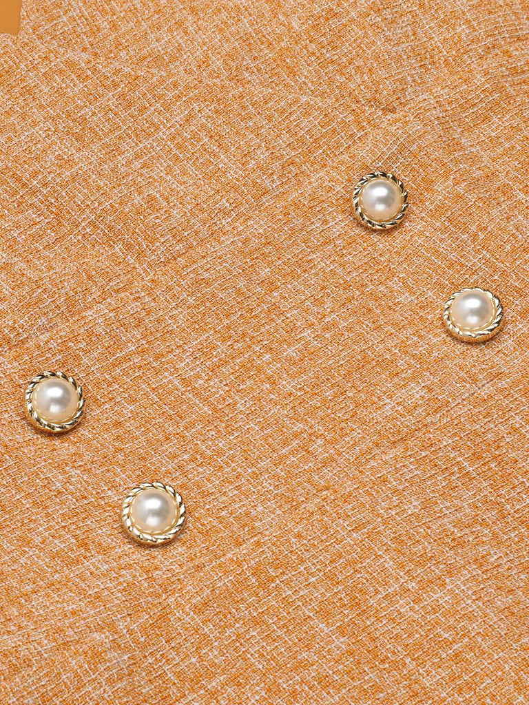 2PCS Orange 1960er Bluse & Tweed Mini Kleid