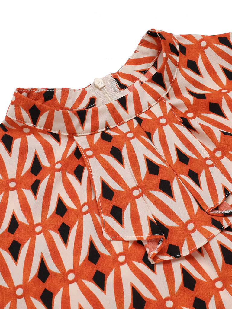 2PCS Orange 1960er Bluse & Tweed Mini Kleid