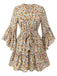 1960er Ausgestelltes Kleid mit langen Ärmeln und Gürtel mit Blumenmuster
