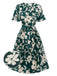 Grünes 1940er Kleid mit plissiertem Gürtel