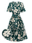 Grünes 1940er Kleid mit plissiertem Gürtel