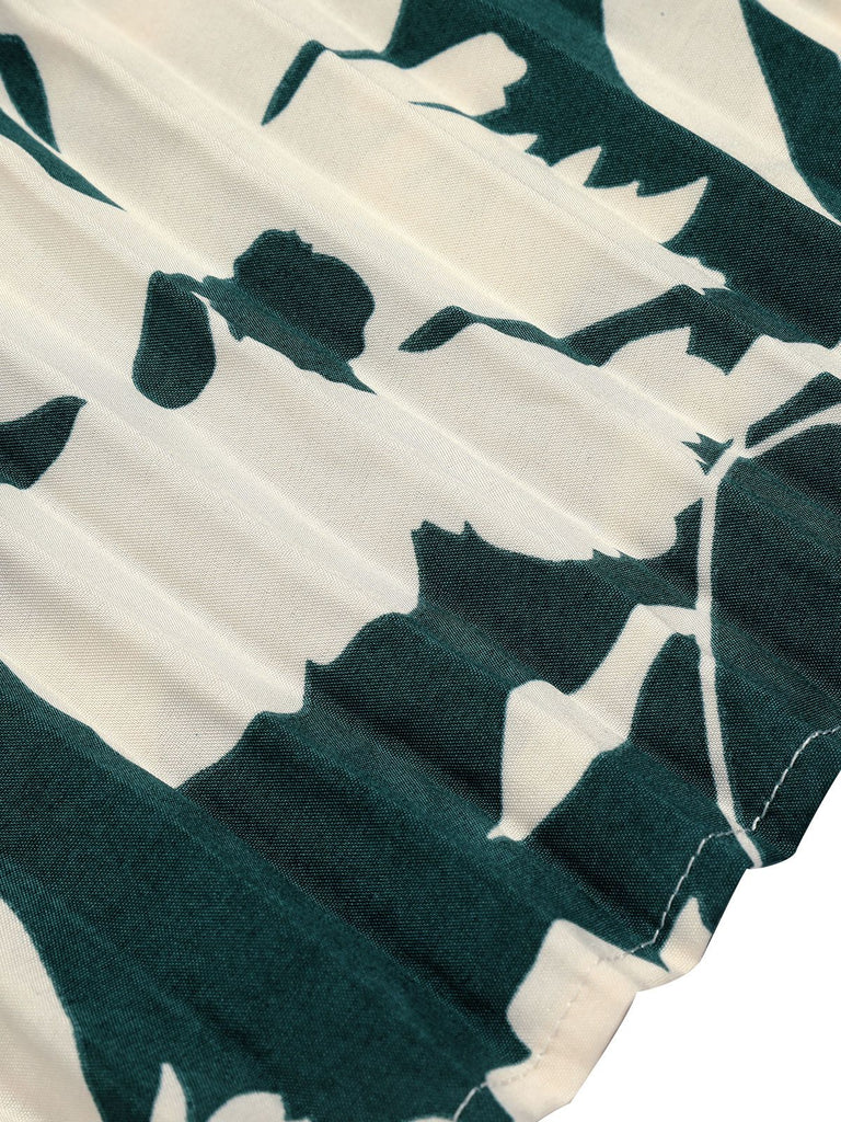 Grünes 1940er Kleid mit plissiertem Gürtel