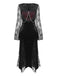 Schwarz 1960er Halloween Schlitz Spitze Kleid