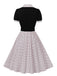 1950er Farbblock Polka Dots Revers Kleid