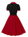 1950er Farbblock Polka Dots Revers Kleid