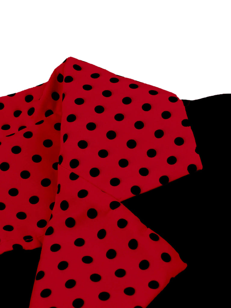 1950er Farbblock Polka Dots Revers Kleid